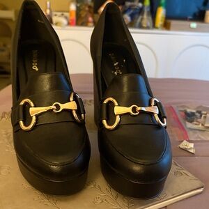 Black Platform Loafers with Gold Detail